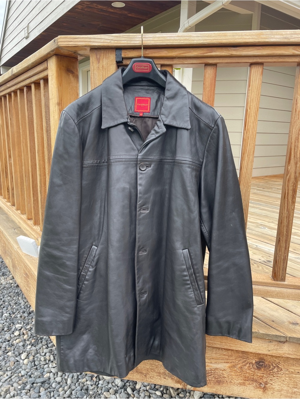 Cole Haan Men's Black Leather Trench Coat